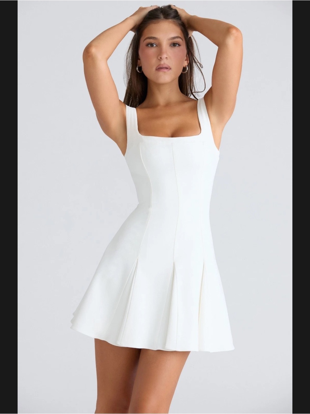 House of CB “Amelie” White Square-Neck Fit & Flare Mini Dress